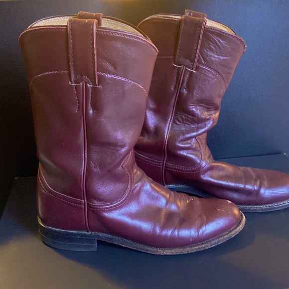 Justin Leather Boots. Burgundy Brown-Red. Soft Leather. Size 6.5B - Picture 1 of 5